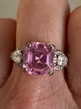 Daniel Steiger new Sterling Silver Pink Cushion-Cut Ring with Accent Stones